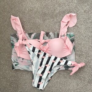 Pink and Black Flamingo Bikini Set
